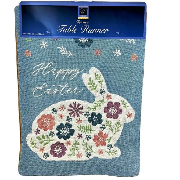 Easter Table Runner Decorative Floral Bunny Rabbit - Picture 1 of 3